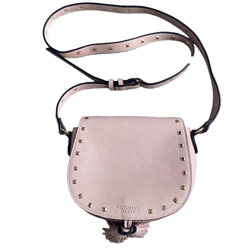 Victoria's Secret Vintage Pink Crossbody Saddle Bag Purse Tassel Gold Studded